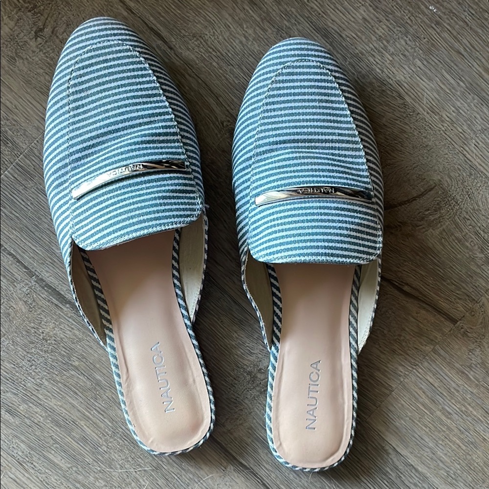 Nautica Blue Striped Mules